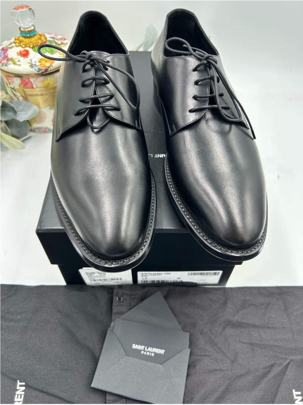 Men’s Saint Laurent ADRIEN Derby shoes in black glazed leather size 44 Italy - Picture 3 of 14